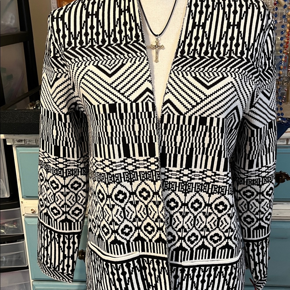 Ruby Rd, Black and White Cardigan, Size Small Petite, new w/tags - Picture 3 of 9
